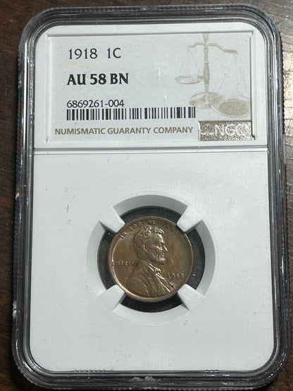 1918 Wheat Cent  AU58BN - NGC