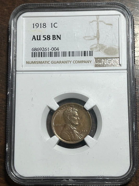 1918 Wheat Cent  AU58BN - NGC