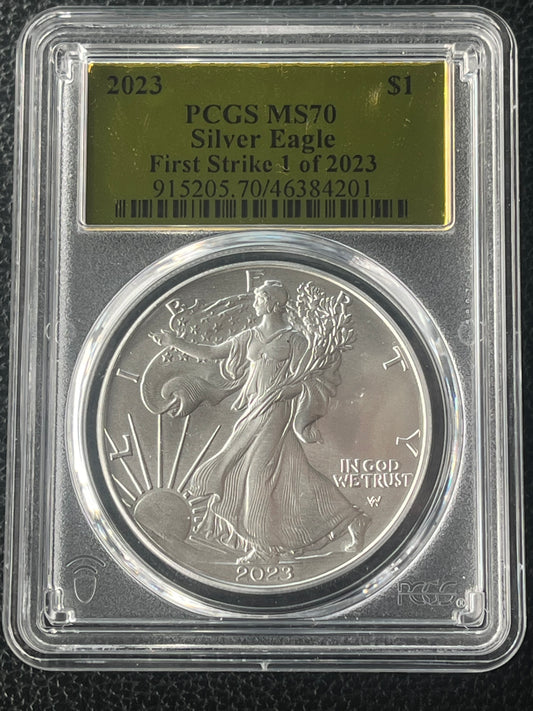 2023 Silver Eagle PCGS MS70 Gold Foil - 1 of 2023