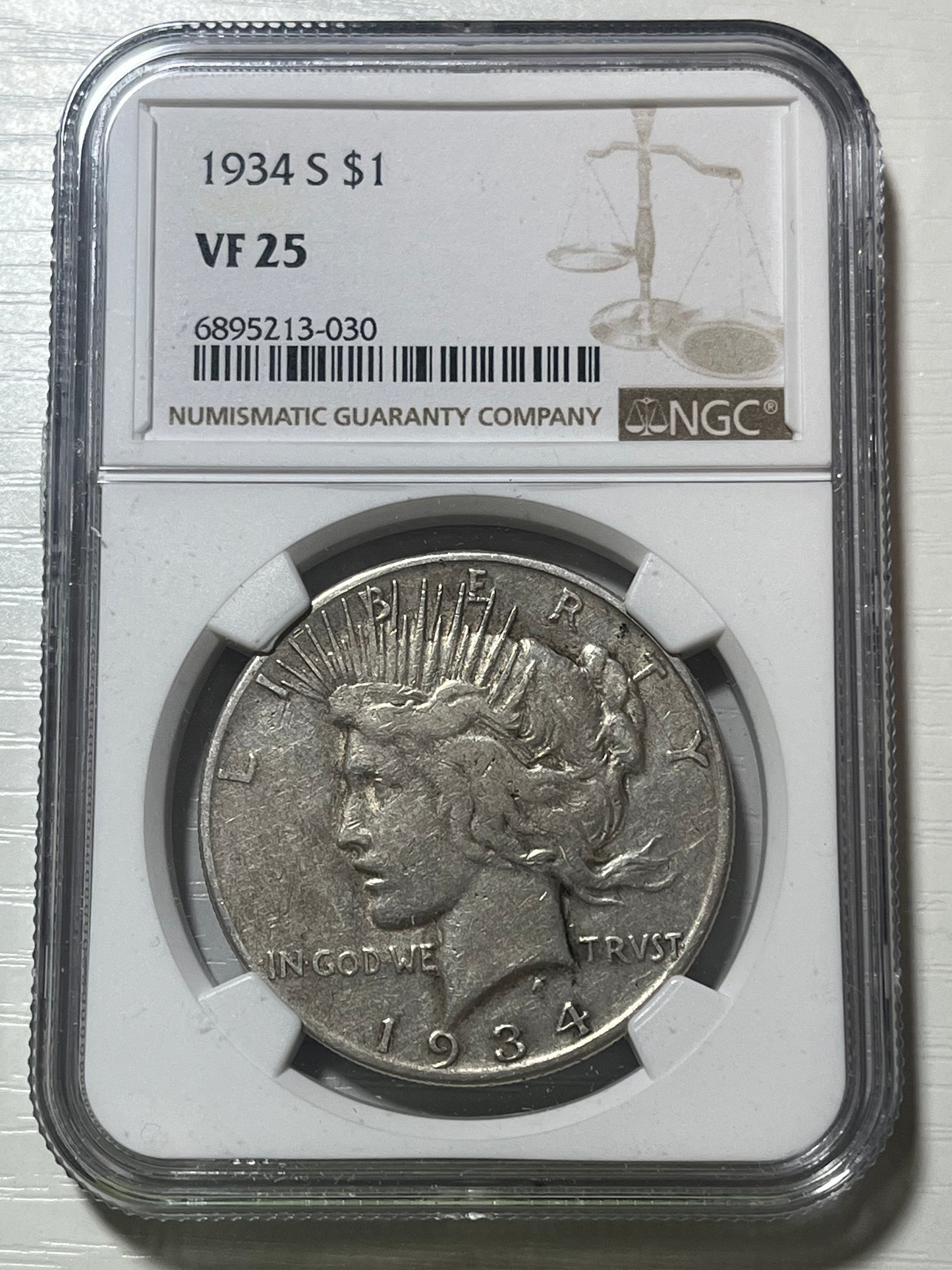 1934 S Peace Dollar VF25